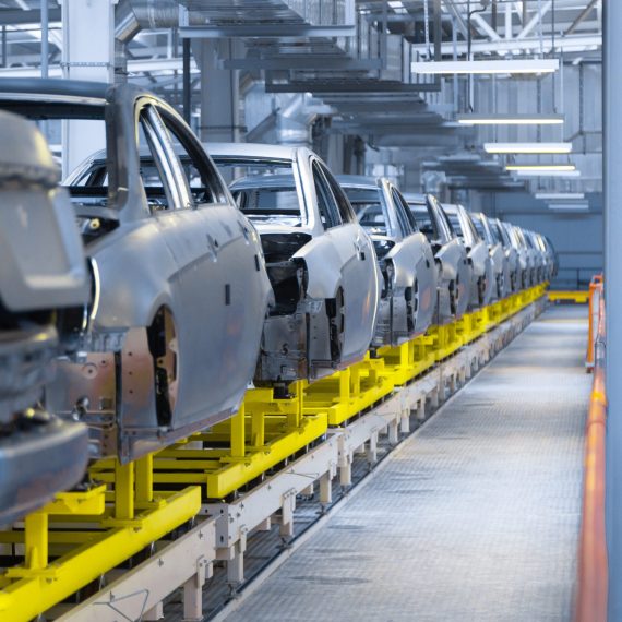 Movement of vehicles along the production line at the plant. Car Assembly shop. Car Assembly by parts Modern automobile production line, automated production equipment. Shop for the Assembly of new modern cars. The way of Assembly of the car on the Assembly line at the plant