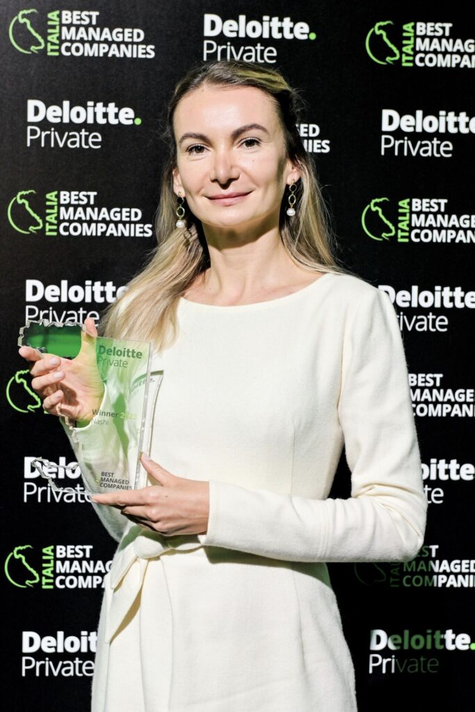 Maryna Khrapach - general manager - representing Nashi Argan at the Deloitte Best Managed Companies award ceremony in Milan, October 2023